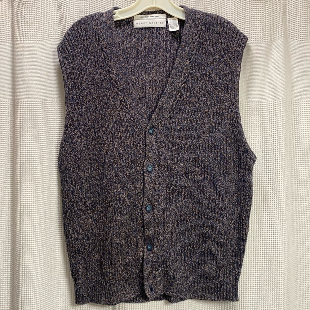 Henry Grethel Vintage Vest Size XL navy/carmel Heathered‎ yarn Grandpa style Uni
